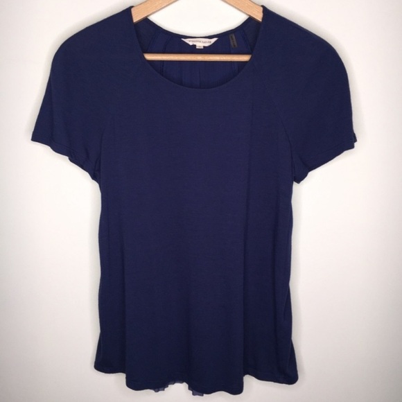 REBECCA TAYLOR SMALL SHORT SLEEVE BLUE TOP WITH SHEER PLEATED BACK - Picture 3 of 8
